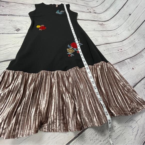 GINGER unique black floral bird embellished sleeveless midi dress, size XXS - Picture 13 of 14